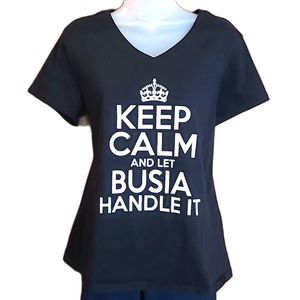 Busia T Shirt V-Neck Polish Grandmother Tee Keep Calm Grandma Crown Top NWOT
